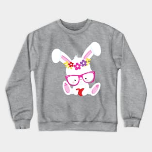 Valentine's Day Bunny, White Bunny, Glasses, Heart Crewneck Sweatshirt